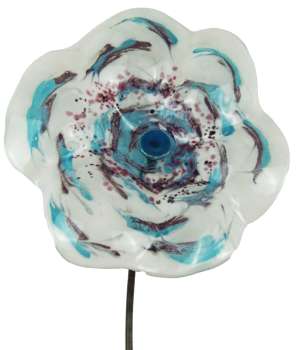 Preview: Zauberhafter Gartenstecker Glasblume weiß mit blau-lila Streifen - ca. 100 cm - Gartendekoration